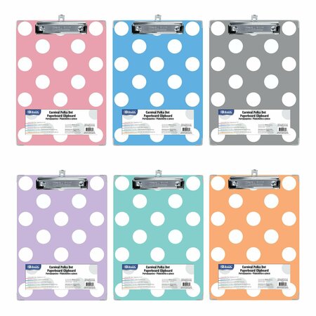 BAZIC PRODUCTS Paperboard Clipboard with Low Profile Clip, Standard Size, Carnival Polka Dot Assorted, 6PK 1832